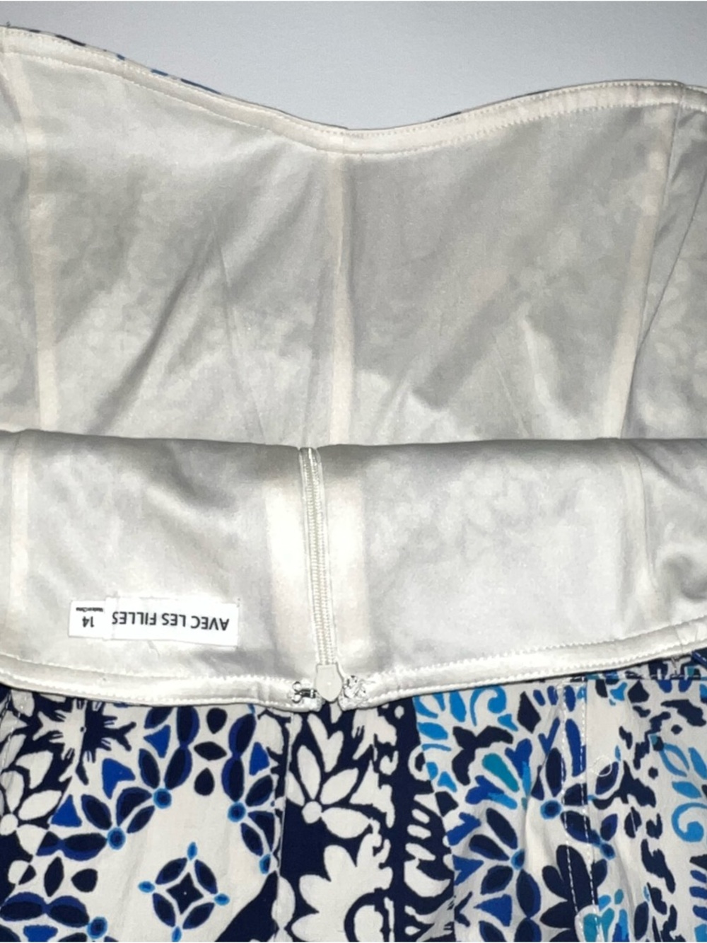 Avec Les Filles Blue and White Floral Sweetheart Neckline Mini Sun Dress Sz 14 - Picture 7 of 16